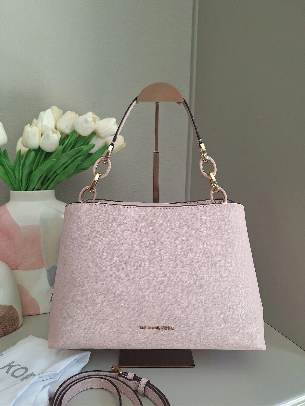 NWT Michael Kors Portia Saffiano Leather Crossbody Shoulder Bag Blossom Pink